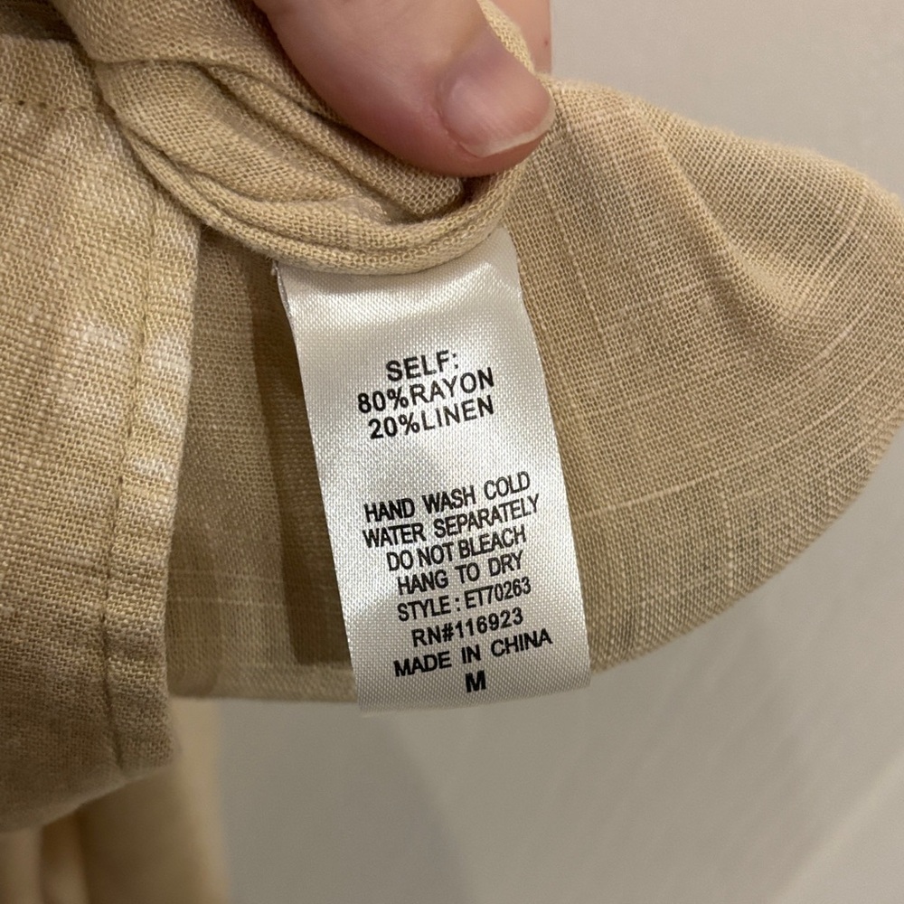 Easel Linen Blend Beige Button Down Shirt Dress - Picture 9 of 9